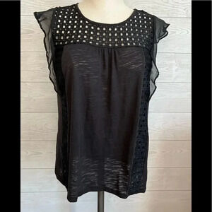 Lauren Conrad black top with flutter sleeves Size medium